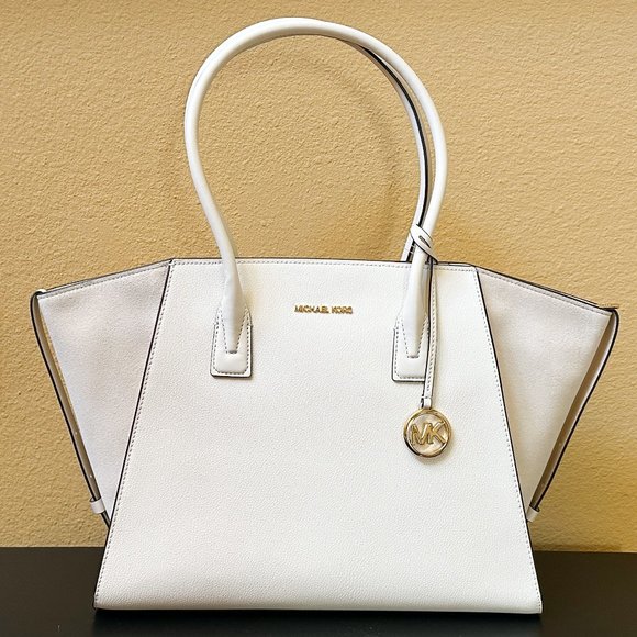 Michael Kors Avril Extra Large Top Zip Tote Shoulder Leather Bag Light Cream - Picture 1 of 9